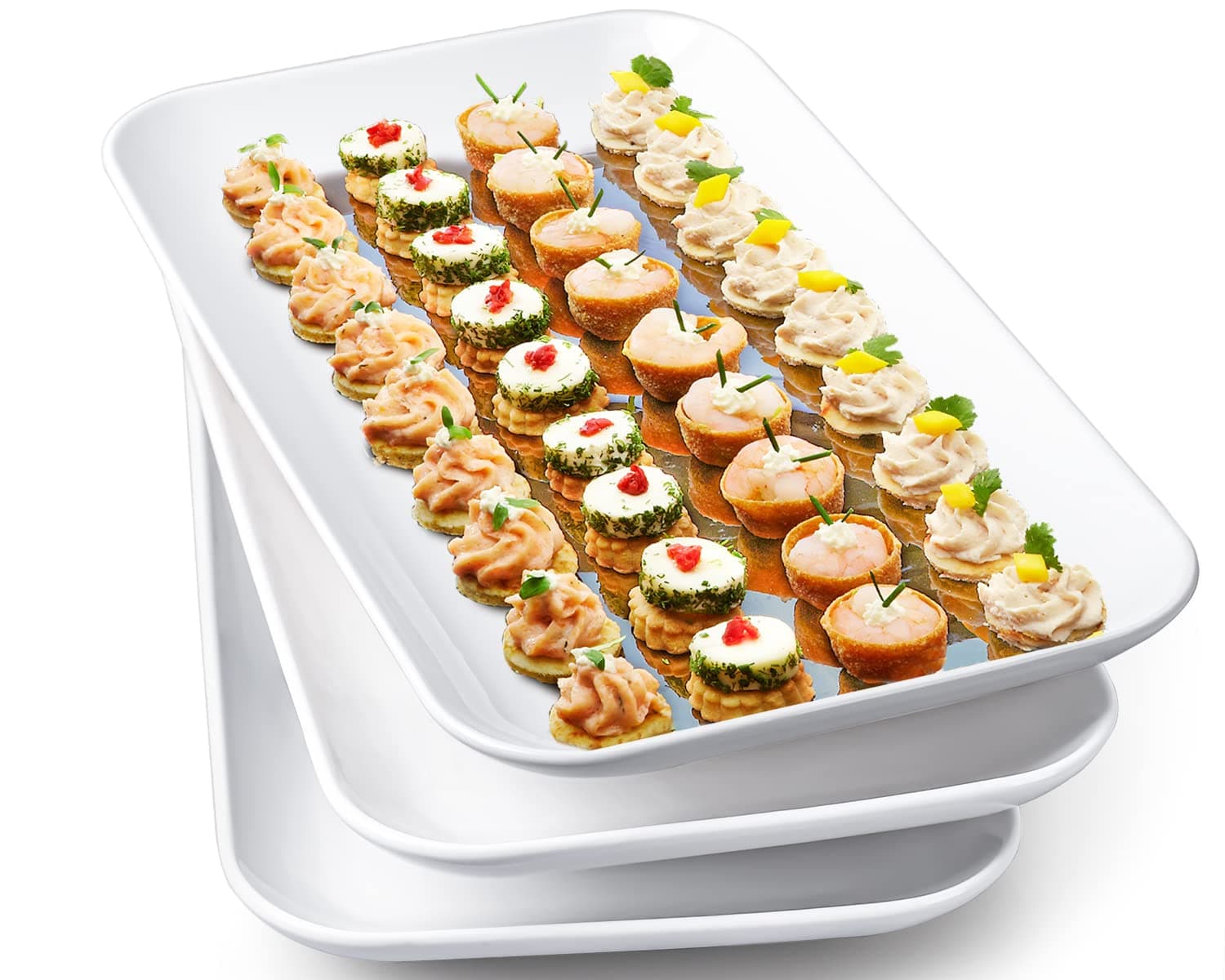 Large Serving Platter Set - 14 inch White Rectangular Serving Plates/Salad Plates - Big Serving Trays for Parties Meat, Sushi, Dinner Plate Oven Safe Dinnerware Set of 3