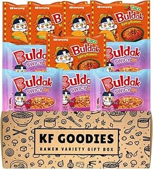 KF GOODIES Korean Ramen Variety Pack Gift Box (10 Count) – Spicy Buldak Noodle Assortment for Birthdays, College Care Packages, Office Snacks, and Gift Baskets