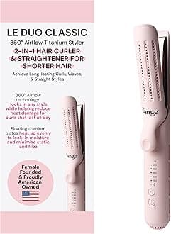 - L'ANGE HAIR Le Duo Standard 360° Airflow 2 in 1 Straightener and Curler | 1 Inch Curling Wand & Titanium Flat Iron with 3.5" Plates | Hair Straightener & Curler for Short to Medium Hair (Blush)