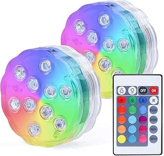 AquaMiracle Submersible LED Lights with Remote Shower Lights Waterproof Battery Operated, Multi Color Changing Hot Tub Lights for Pool, Pond, Aquarium, Bath, Party, Vase Decoration (2-Pack)