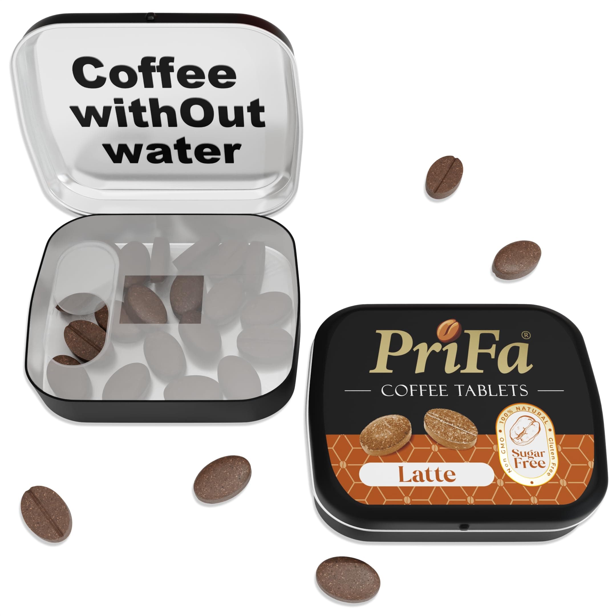 PriFa Coffee Tablets, Latte Pocket Coffee - Unsweetened Real Coffee Absorbable Lozenge Coffee Candy - Natural Sugar Free Instant Energy Pouches, Caffeine Mints for Keto (Latte, 1 Pack, 25 Tablets)