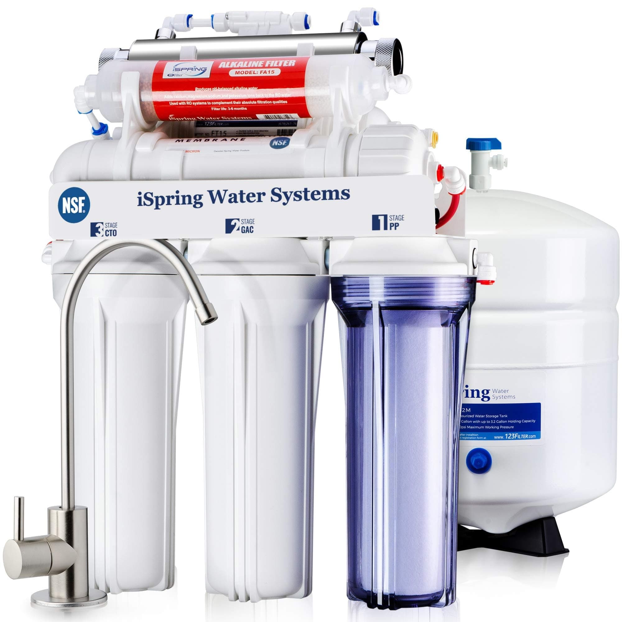 RCC7AK-UV, NSF Certified, 7-Stage Under Sink Reverse Osmosis Water Filtration System with Alkaline Remineralization and UV Filter, Patented Top-Mounted Faucet Design for Easy Installation