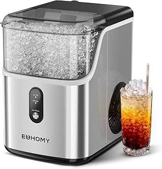EUHOMY Nugget Ice Makers Countertop, Pebble Ice Maker Machine with 34lbs/24H Soft Ice, Self-Cleaning Sonic Ice Maker with Ice Scoop&Basket, Pellet Ice Maker for Home/Kitchen/Office(Stainless Steels)