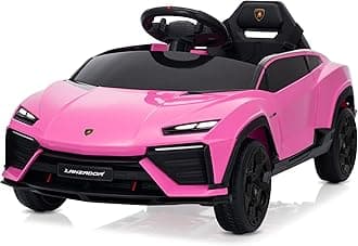 Kidzone Kids Electric Ride On 12V Licensed Lamborghini Lanzador Battery Powered Sports Car Toy with Parent Remote Control & Manual Drive, Bluetooth, LED Lights&Music - Pink