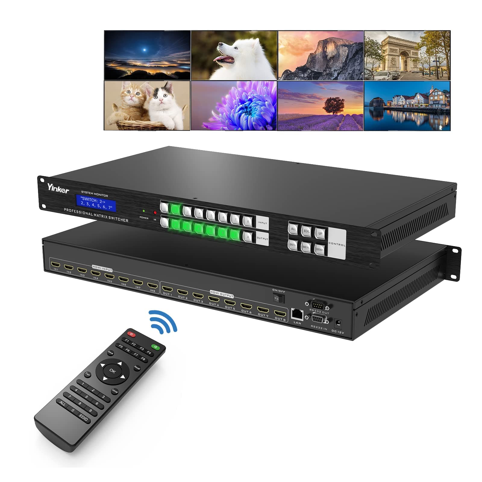 8x8 HDMI Matrix 4K w/Web GUI, 8 in 8 Out HDMI Matrix Switcher Splitter, Built-in US ADI Chip, Support 4K@30Hz, EDID, HDCP, IR, RS232, LAN, Rack Mount Matrix