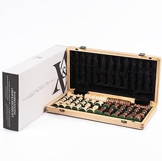 A&A 15 inch Wooden Folding Chess & Checkers Set w/ 3 inch King Height Staunton Chess Pieces / 2 Extra Queens / 2 in 1 Board Game…