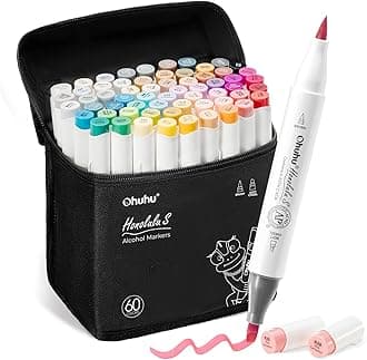 Alcohol Markers: Soft Chisel 60 Illustration-color Brush & Soft Chisel Dual Tips Drawing Markers for Artist Beginner Adult Coloring Illustration Sketching -Honolulu S - Red Dot Award Winner