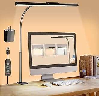 litren Clip On Desk Lamps for Office Home, Desk Lights with Clamp with 3 Light Modes,10 Brightness 10W USB Adapter Adjustable LED Clamp Light for Computer Desktop Workbench