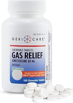 GeriCare Simethicone Chewable Gas-Relief Tablets 80mg | Fast Relief for Gas, Bloating, Discomfort | Mint-Flavored | Oral Adult Gas Pain Relief | Anti-Flatulence Aid (100 Tablets) 2 Pack