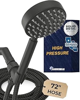 Solid Metal LOW FLOW Handheld Shower Head with Hose and Brass Holder - MATTE BLACK – Water Saving 1.75 GPM Detachable Shower Head - Adjustable Shower Wand Bracket & 6ft Hose