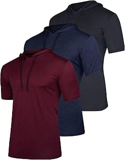 3 Pack: Men's Dry Fit Short Sleeve Active Athletic Hoodie Pullover Sweatshirt (Available in Big & Tall)