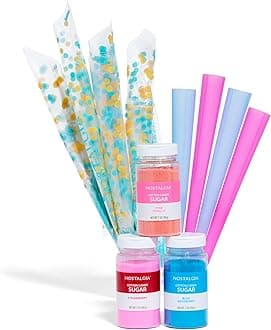 Nostalgia FSCC8 Cotton Candy Party Kit 3 Flavors, 4 Reusable Cones, 10 Floss Bags, 1
