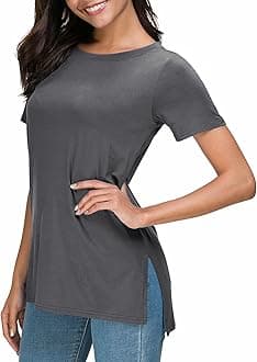 Herou Summer Women Casual Short Sleeve Tops T-Shirts Tees with Side Split
