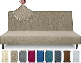 ZNSAYOTX Fashion Futon Cover (67"-82") Stretch Fit Armless Sofa Bed Slipcover, Universal Foldable Sofa Mattress Protector Full Queen Size, Irregular Plaid Texture Jacquard Futon Protector (Khaki)