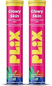 PLIX - THE PLANT FIX Glutathione Tablets with Vitamin C for Clear and Youthful Skin (Pack of 2, Strawberry) | 15 Collagen Supplements |500mg L-Glutathione, Vegan Vitamin E and Hyaluronic Acid