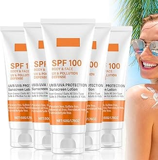 Sunscreen SPF 100 | Sunscreen For Body & Face, Face Sun Lotion Cream with SPF100, Ultra Light UV Protetion Cream, Refreshing And Non Greasy, 50g (5 PCS)
