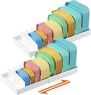 Lifewit 2 Pack Lid Organizers for Cabinet Adjustable, Extra Large 13-24" Food Storage Container Lid Divider with 8 Inserts & 21 Compartments, Plastic Lid Holder Inside Cabinet in Kitchen/Pantry