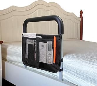 Bed Rails for Elderly Adults Safety Adjustable Heights Storage Pocket Assist Support Side Railings for Seniors Citizens Slides Under Mattressbed Cane Bed Guard Bed Handles Bars (Light Grey Handle)