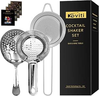 Cocktail Strainer-Stainless Steel Bar Tools Bartender Cocktail Strainer Set:Hawthorne Strainer,Julep Strainer and Conical Fine Mesh Strainer