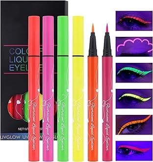 UV Glow Neon Liquid Eyeliner Set-6 Colors Matte Rainbow Eye Liner Pen, Colored Luminous Neon Eyeliner, Waterproof Smudge Proof, High Pigmented Colorful Eyeliner for Women Girl Rave Halloween Makeup