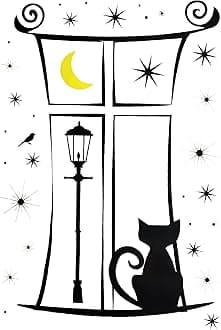 Cat Artwork Room Decor Wall Sticker Decal15 W X 23" H (1 Piece) (W-0045)