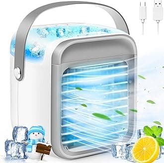 Portable Air Conditioner, Coolers for Home, Mini Personal 3-in-1 Fan Cooler, 3 Wind Speeds & 7 LED Lights Cooler with Handle Home Office Dorm s, White-grey, (F26-1207)