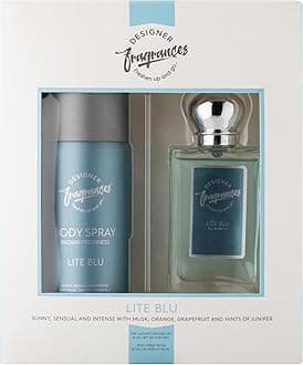Designer Fragrances Lite Blu Male Gift Set - Includes 150ml Body Spray Deodorant Cans, 50ml Men’s Eau De Parfum Aftershave Sprays - For Instant Freshness on The Go - Long Lasting Smells