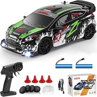 KAIMIO 1:24 Scale RC Drift Car 4WD 2.4GHz 30KM/H High Speed Racing Sport Toy Car with LED Lights, Racing and Drift Wheels (8605-Green)