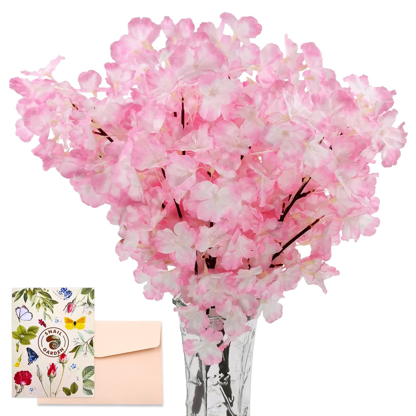 2Pack Artificial Cherry Blossom Flowers, 19.7 Inch Silk Cherry Blossom Branches Faux Pink Cherry Blossom Stems Realistic & Lifelike for DIY Garden Home Hotel Wedding Party Decor