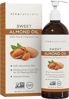 Viva Naturals Sweet Almond Oil, 16 fl. oz – Skin & Hair Moisturizer, Body & Massage Oil, Carrier Oil for Essential Oils, Non-Greasy & Pure