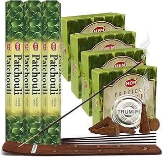 TRUMIRI Patchouli Incense Sticks and Cone Incense Holder Variety Pack Bundle
