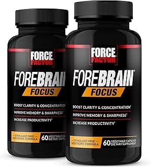 Force Factor Forebrain Focus Brain Booster, Brain Supplement to Boost Clarity & Concentration, Improve Memory & Sharpness & Productivity, Nootropic Brain Support Supplement, 120 Capsules, Black