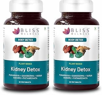 Bliss Welness Kidney Detox | Punarnava Patharchatta Gokhru Ganoderma Varun Extracts | Kidney Stone Dissolver Ayurvedic Health Supplement - 60 Veg Tablets (60 Tablet (Pack of 2)