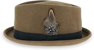 Hats in the BelfryBelfry Crushable Porkpie Fedora Hat Men's Vintage Style 100% Pure Wool in Black Brown Grey Navy Pecan and Striped Band