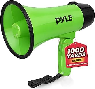 Portable Megaphone Speaker Siren Bullhorn - Compact and Battery Operated with 20 Watt Power, Microphone, 2 Modes, PA Sound and Foldable Handle for Cheerleading and Police Use - Pyle PMP22GR (Green)