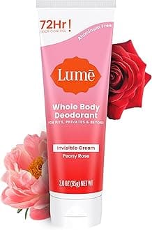 Lume Whole Body Deodorant - Invisible Cream Tube - 72 Hour Odor Control - Aluminum Free, Baking Soda Free, Skin Safe - 3.0 ounce (Peony Rose)