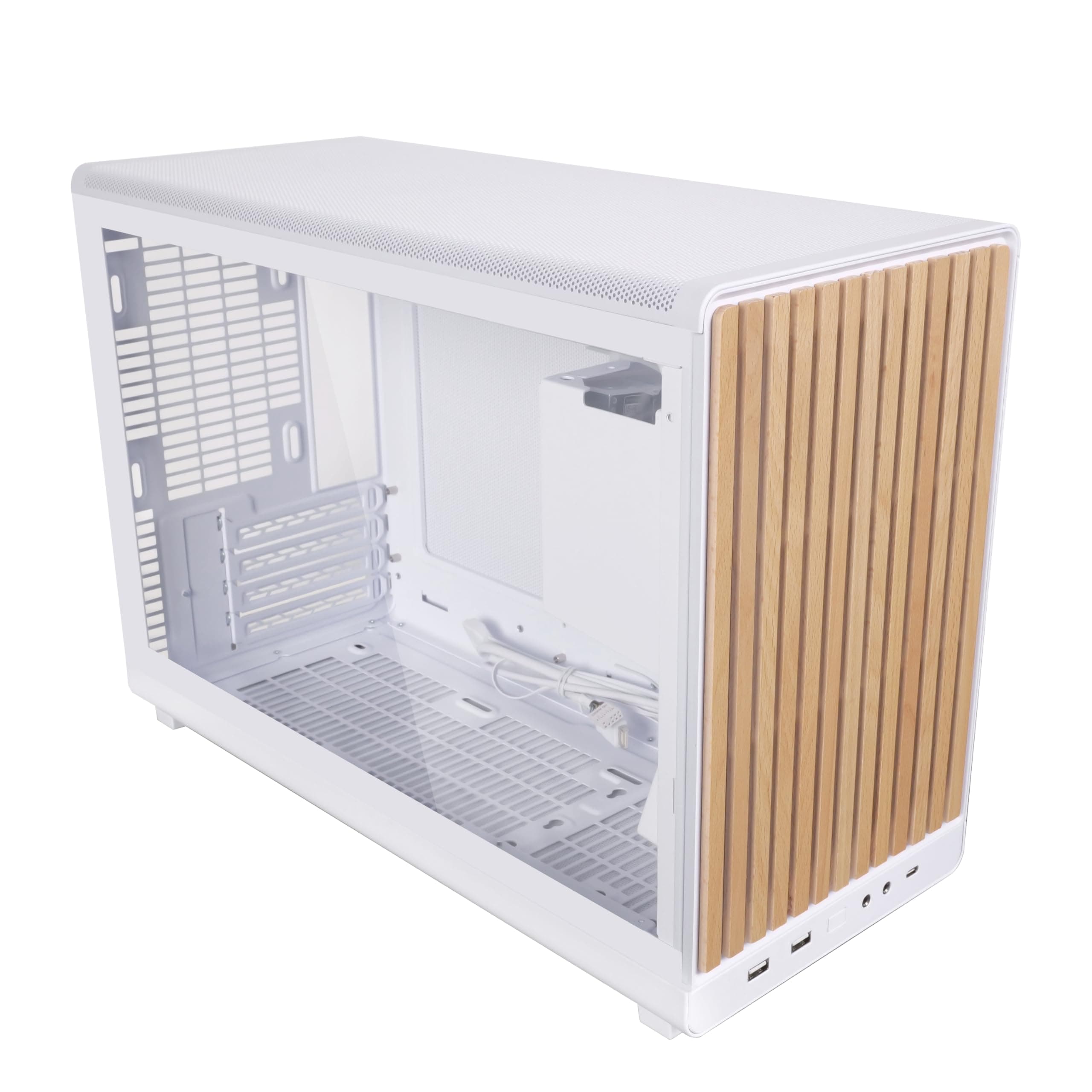 A3-mATX PC Case - Glass Edition - Micro ATX Case - Supports 360mm AIO Cooler & 415mm GPU - Wood Front Panel & Side Tempered Glass Panel - No Fans Included - White (A3W-WDG)