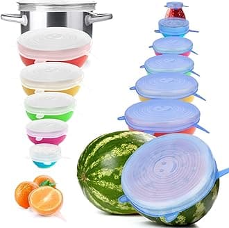 14 PCS Reusable Silicone Stretch and Seal Lids for Food Storage, Flexible Round Silicone Bowl Covers, 7 Different Sizes - Keep Food Fresh