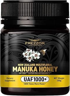 FREZZOR Premium New Zealand Raw Multifloral Manuka Honey with UAF1000+ Super Antioxidant, 230% More Bioactive, Best Support for Everyday Wellness, Antioxidant Superfood, 1 Jar (8.8oz/250g)