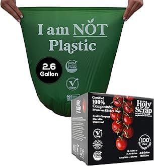 HOLY SCRAP! Small Compostable Trash Bags - 2.6 Gallon, 100 Pack, 100% Plastic-Free Decomposing Kitchen Food Waste Trash Can Bags & Liners, Thick Countertop Garbage, Bathroom & Bio Bin Bags