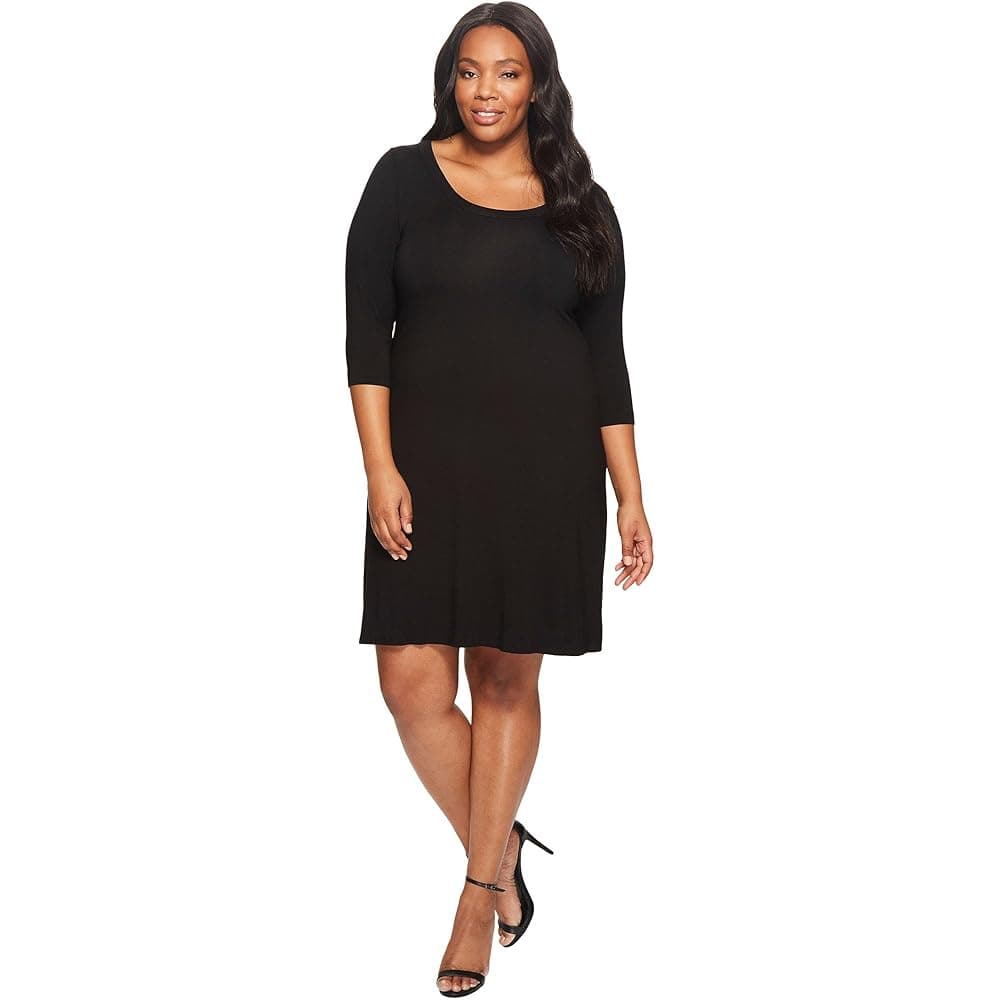 Plus Size Three Quarter Sleeve A-Line Dress