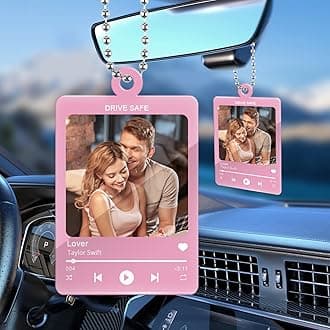 Personalised Custom Car Accessories with Photo & Song, Hanging Ornament for Rear View Mirror, Drive Safe Car Interior Decorations