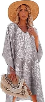 Moss Rose Women's Swimsuit Cover up Beach Kaftan for Bathing Suit with Floral Pattern