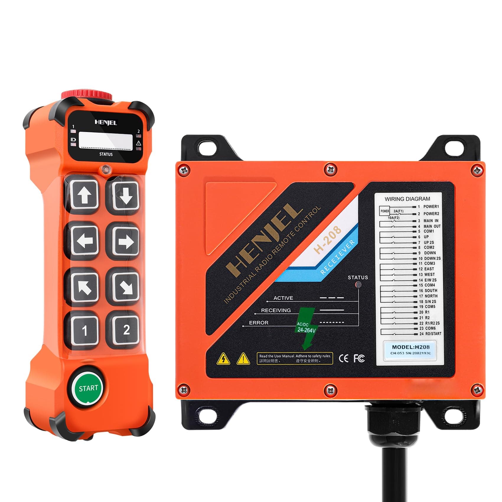 Double Dual 2 Speed Crane Wireless Remote Control Industrial for Hoist Overhead Bridge Crane Radio Gantry Crane Controller 8 Channel Button Transmitter and Receiver 12V 24V 36V