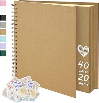 7X7 Inch DIY Scrapbook Photo Album, Kraft Blank Paper Scrap Book 40 Pages Memory Book for Wedding Family, Kraft Color