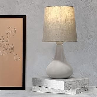 Homesake® Modern Small Ceramic LED Table Lamp, Classic Bedside Desk Lamp for Living Room Bedroom, Farmhouse Nightstand Lamps Fabric Shade (Gray)