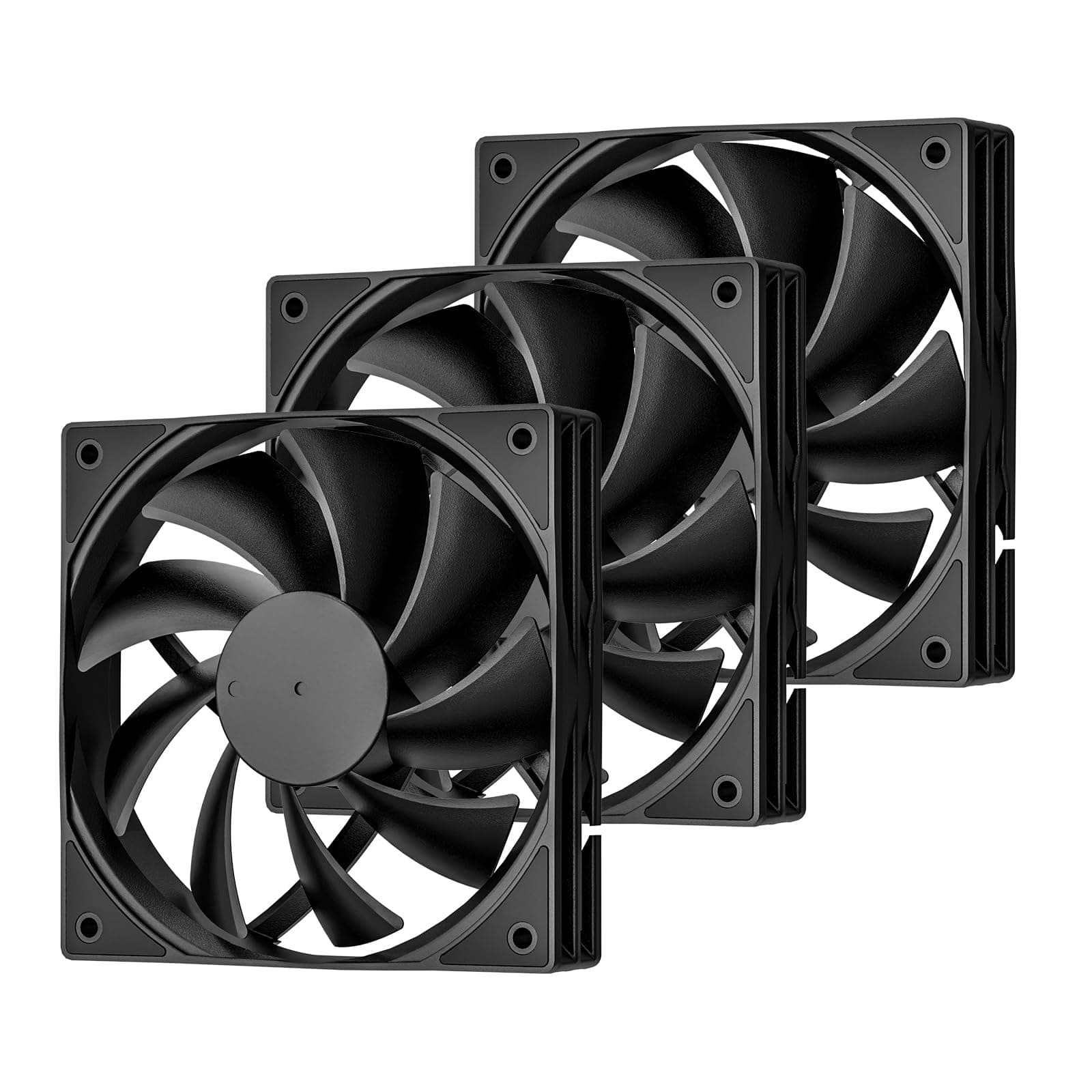 3-Pack 120mm Black Computer Case Fans High Performance Cooling Low Noise 3-Pin 1200 RPM Hydraulic Bearing Quiet Long life Up to 30,000 hours 5 Years After-sales Service