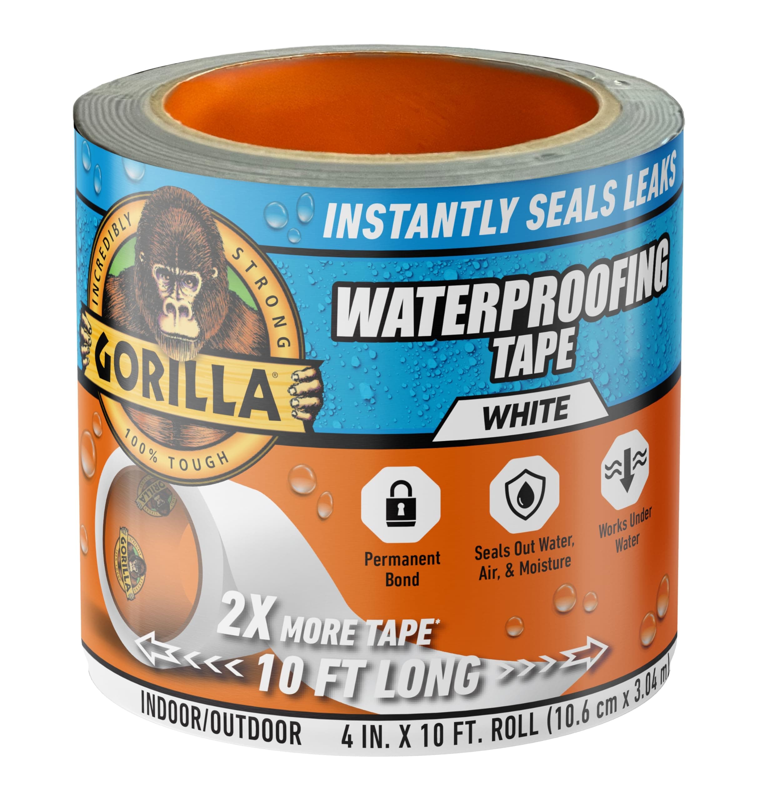 Gorilla 101895 Waterproof Patch & Seal Tape, 1-Pack, White, 10 Feet, 10.67 Cm