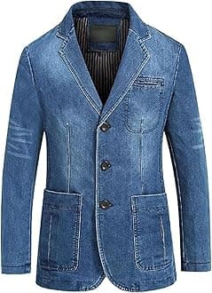 SWJGLITTR Mens Three Button Denim Suit Jacket Slim Fit Autumn Blazer Sport Coat Lapel Vintage Jean Suits Jackets