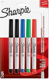 Sharpie Permanent Markers, Ultra Fine Point, Assorted Colors, 5 Count